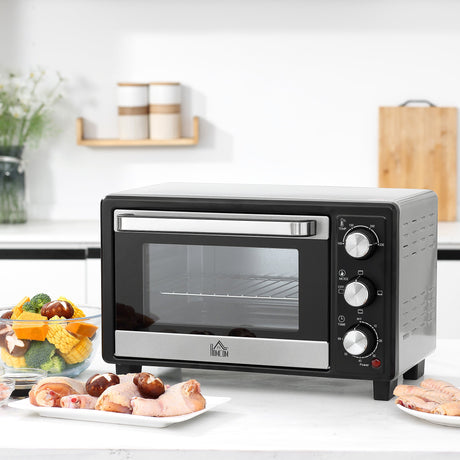 Convection Mini Oven, 16L Countertop Electric Grill, Toaster Oven with Adjustable Temperature, 60 Min Timer, Crumb Tray, Wire Rack, 1400W-1