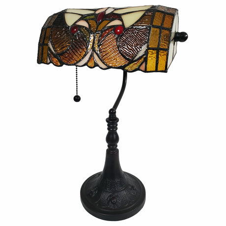 16" Tiffany Style Brown and Orange Banker Desk Lamp-0