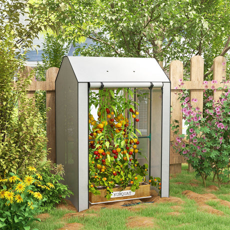 Mini Greenhouse with 4 Wire Shelves Portable Garden Grow House Upgraded Tomato Greenhouse for Plants with Roll Up Door and Vents, 100 x 80 x 150cm, White-1