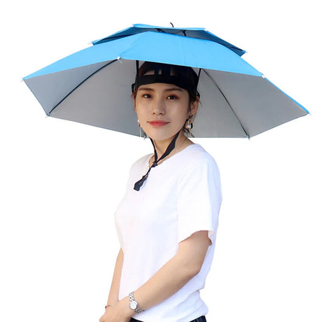 Portable Rain Umbrella Hat Army Green Foldable Outdoor Pesca Sun Shade Waterproof Camping Fishing Headwear Cap Beach Head Hats-10