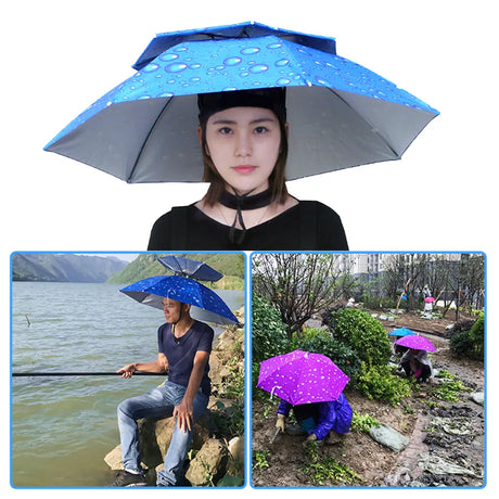 Portable Rain Umbrella Hat Army Green Foldable Outdoor Pesca Sun Shade Waterproof Camping Fishing Headwear Cap Beach Head Hats-0
