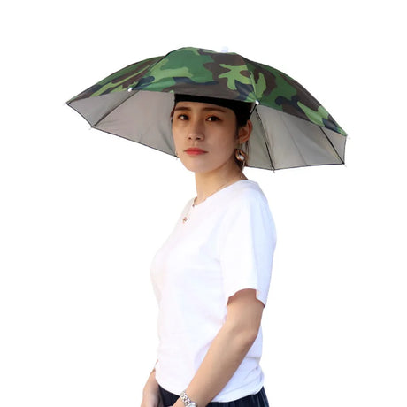 Portable Rain Umbrella Hat Army Green Foldable Outdoor Pesca Sun Shade Waterproof Camping Fishing Headwear Cap Beach Head Hats-15
