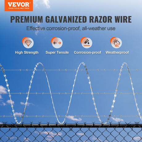 VEVOR Razor Wires, 147 ft Razor Barbed Wire, 3 Rolls Razor Wire Fencing Razor Fence, Razor Ribbon Barbed Wire Galvanized Razor Wire Fence, Rolls Razor for Garden-0