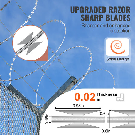 VEVOR Razor Wires, 147 ft Razor Barbed Wire, 3 Rolls Razor Wire Fencing Razor Fence, Razor Ribbon Barbed Wire Galvanized Razor Wire Fence, Rolls Razor for Garden-1
