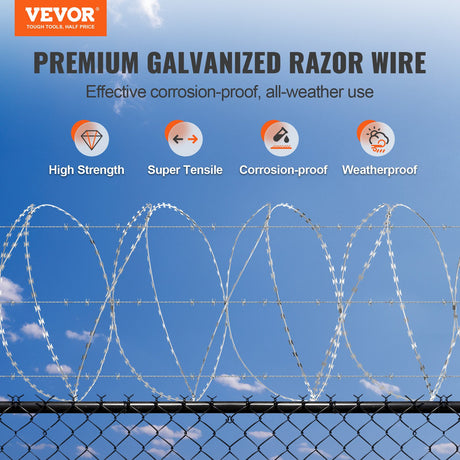 VEVOR Razor Wires, 98 ft Razor Barbed Wire, 2 Rolls Razor Wire Fencing Razor Fence, Double Spiral Razor Ribbon Barbed Wire Galvanized Razor Wire Fence, Rolls Razor for Garden-0