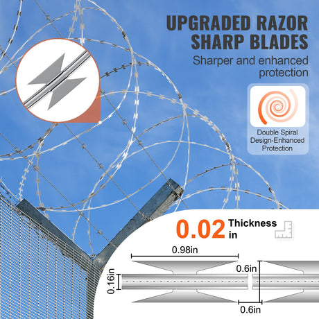 VEVOR Razor Wires, 98 ft Razor Barbed Wire, 2 Rolls Razor Wire Fencing Razor Fence, Double Spiral Razor Ribbon Barbed Wire Galvanized Razor Wire Fence, Rolls Razor for Garden-1