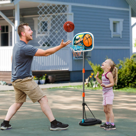 Kids Height Adjustable Aluminium Basketball Hoop Stand w/ Ball-1