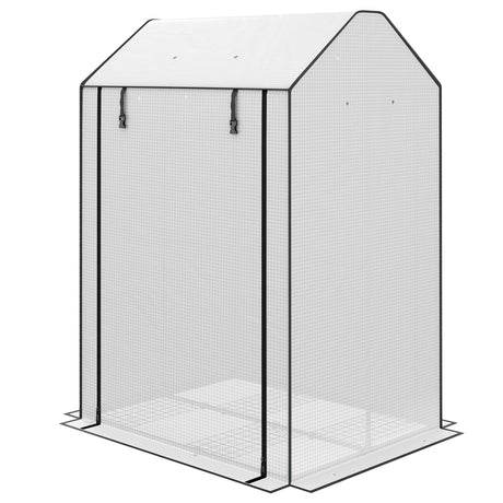 Mini Greenhouse with 4 Wire Shelves Portable Garden Grow House Upgraded Tomato Greenhouse for Plants with Roll Up Door and Vents, 100 x 80 x 150cm, White-0