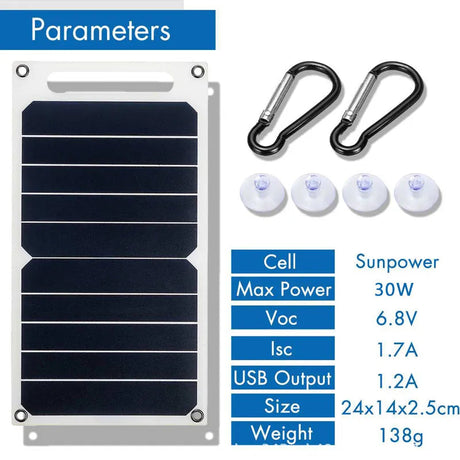 Solar Panel 30W With USB Waterproof Outdoor Hiking And Camping Portable Battery Mobile Phone Charging Bank  Charging Panel  6.8V-1