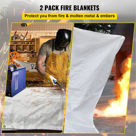 VEVOR Fire Blankets, 2 Pack Welding Blankets, 8' x 10' Fire Suppression Blanket, 1022°F Flame Retardant Blanket, White Fire Emergency Blankets, Fiberglass Fire Retardant Blanket with 12 Brass Grommets-0