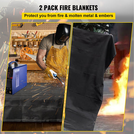 VEVOR Fire Blankets, 2 Pack Welding Blankets, 8' x 10' Fire Suppression Blanket, 1022°F Flame Retardant Blanket, Black Fire Emergency Blankets, Fiberglass Fire Retardant Blanket with 12 Brass Grommets-0