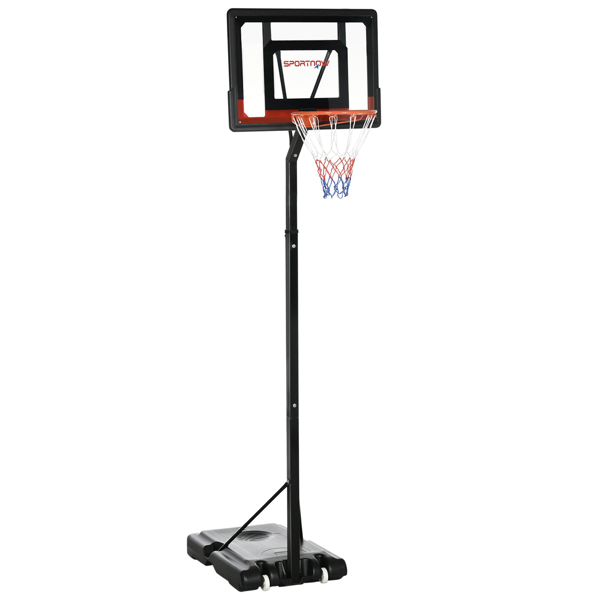 SPORTNOW 2.1-2.6m Adjustable Basketball Hoop and Basketball Stand w/ Sturdy Backboard and Weighted Base, Portable on Wheels-0