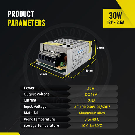 DC12V 30W 2.5Amp IP20 Constant Voltage LED Transformer~3344-1