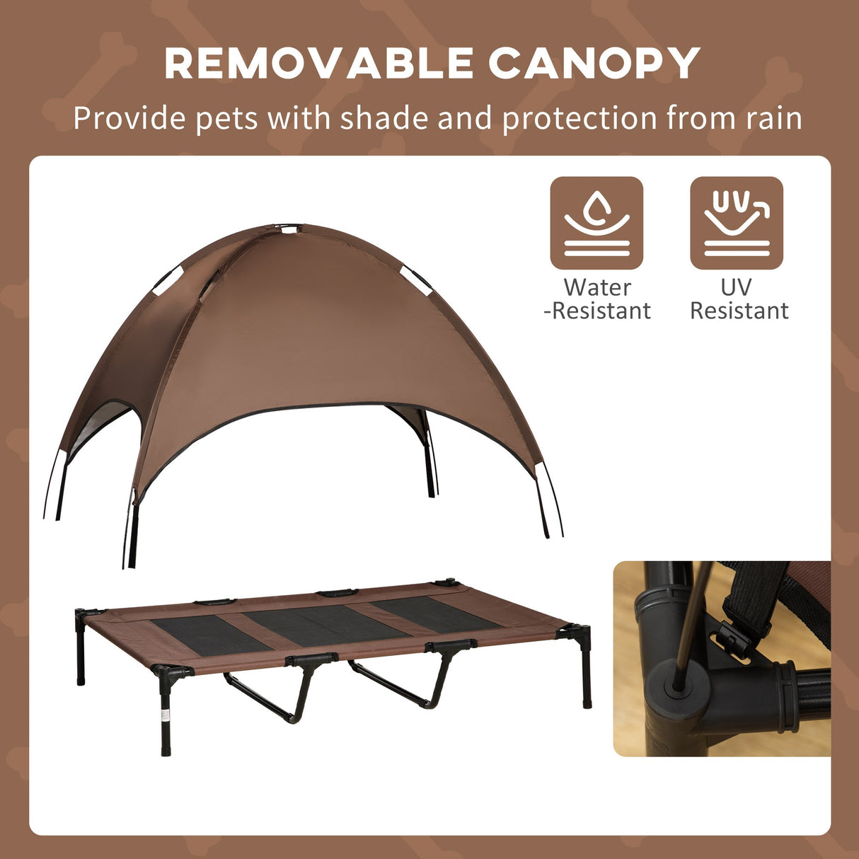 PawHut Raised Dog Bed Waterproof Elevated Pet Cot with Breathable Mesh UV Protection Canopy Coffee, for XXL Dogs, 122 x 92 x 108cm-5