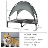 PawHut Raised Dog Bed Waterproof Elevated Pet Cot with Breathable Mesh UV Protection Canopy Grey, for Small & Medium Dogs, 92 x 76 x 90cm-2
