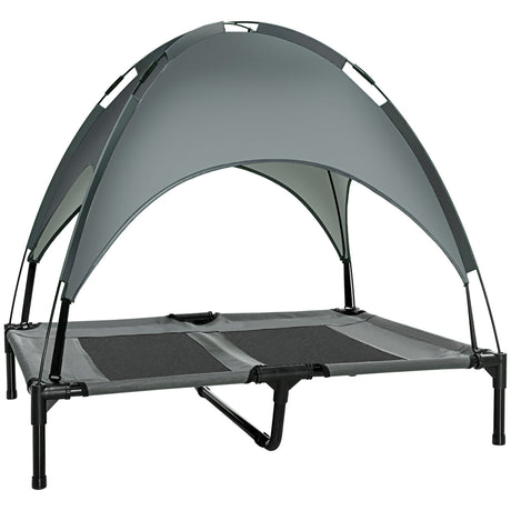 PawHut Raised Dog Bed Waterproof Elevated Pet Cot with Breathable Mesh UV Protection Canopy Grey, for Small & Medium Dogs, 92 x 76 x 90cm-0