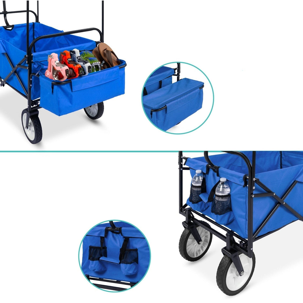 Collapsible Utility Wagon Cart Indoor/Outdoor with Canopy - Blue-3