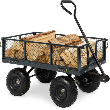 Heavy Duty Grey Steel Garden Utility Cart Wagon with Removable Sides-0