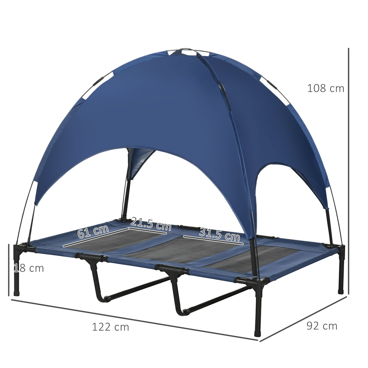 PawHut Raised Dog Bed Waterproof Elevated Pet Cot with Breathable Mesh UV Protection Canopy Blue, for XL Dogs, 122 x 92 x 108cm-2