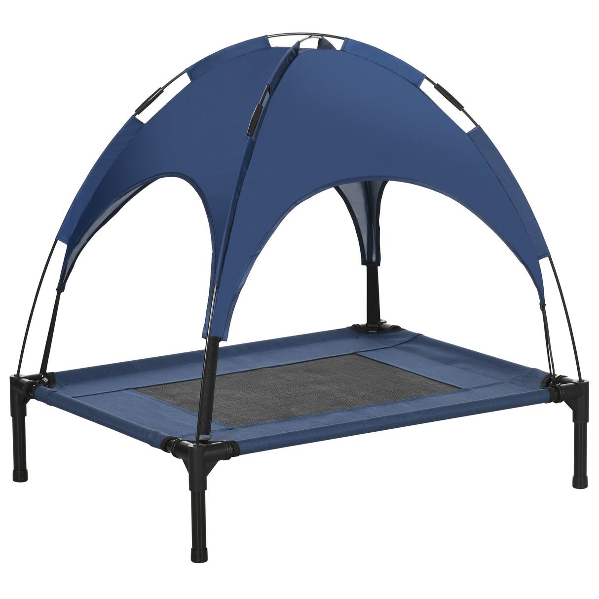 PawHut Raised Dog Bed Waterproof Elevated Pet Cot with Breathable Mesh UV Protection Canopy Blue, for Medium Dogs, 76 x 61 x 73cm-0