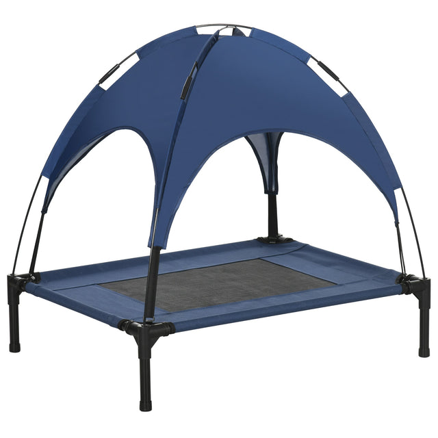 PawHut Raised Dog Bed Waterproof Elevated Pet Cot with Breathable Mesh UV Protection Canopy Blue, for Medium Dogs, 76 x 61 x 73cm-0