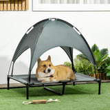 PawHut Raised Dog Bed Waterproof Elevated Pet Cot with Breathable Mesh UV Protection Canopy Grey, for Small & Medium Dogs, 92 x 76 x 90cm-1