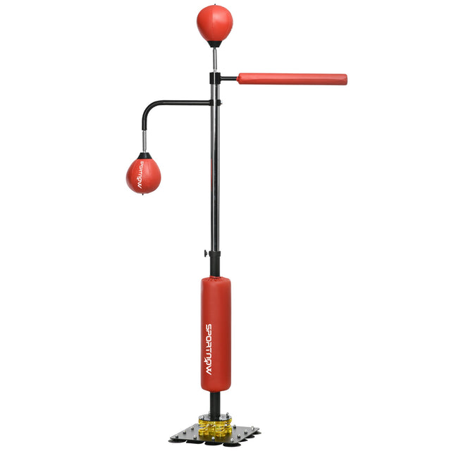 SPORTNOW 140-205cm Inflatable Punch Bag w/ Reaction Bar Challenge, Freestanding Punching Bag Training Equipment w/ Suction Cups, MMA Equipment, Red-0