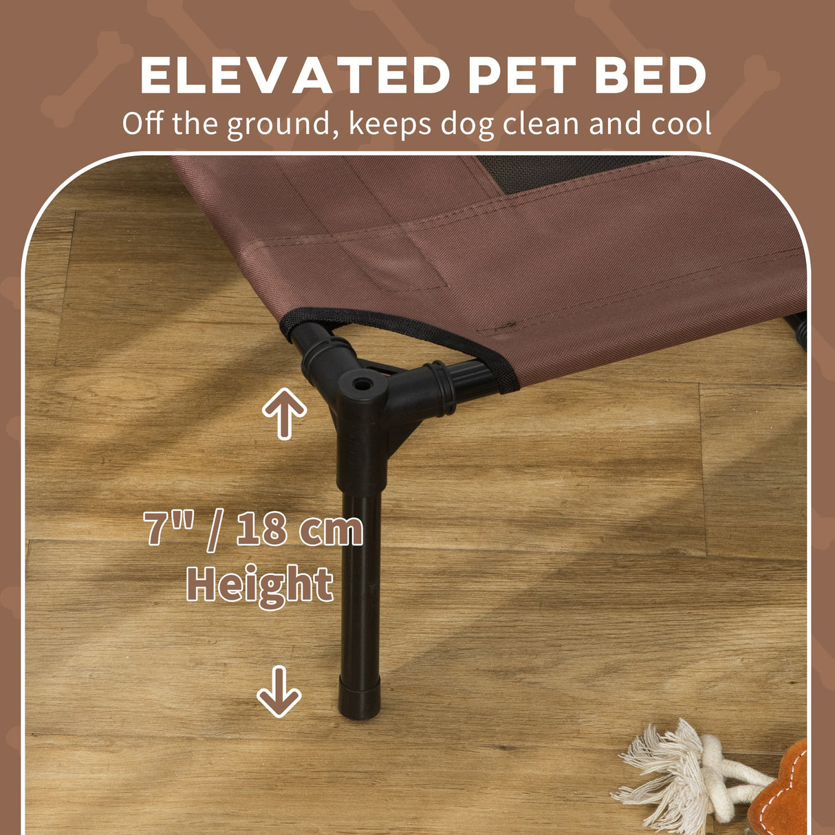 PawHut Raised Dog Bed Waterproof Elevated Pet Cot with Breathable Mesh UV Protection Canopy Coffee, for XXL Dogs, 122 x 92 x 108cm-6