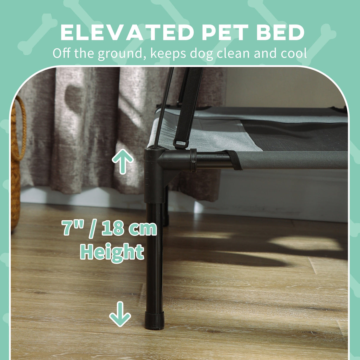 PawHut Raised Dog Bed Waterproof Elevated Pet Cot with Breathable Mesh UV Protection Canopy Grey, for Small & Medium Dogs, 92 x 76 x 90cm-6