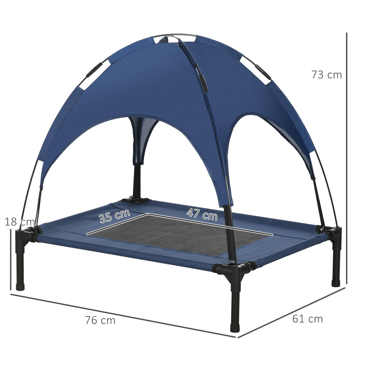 PawHut Raised Dog Bed Waterproof Elevated Pet Cot with Breathable Mesh UV Protection Canopy Blue, for Medium Dogs, 76 x 61 x 73cm-2
