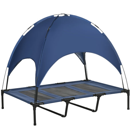PawHut Raised Dog Bed Waterproof Elevated Pet Cot with Breathable Mesh UV Protection Canopy Blue, for XL Dogs, 122 x 92 x 108cm-0