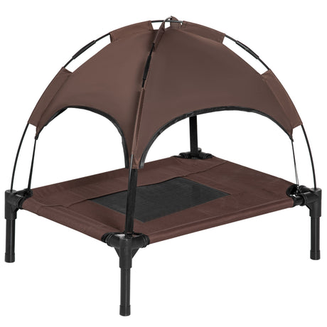PawHut Raised Dog Bed Waterproof Elevated Pet Cot with Breathable Mesh UV Protection Canopy Coffee, for Small Dogs, 61 x 46 x 62cm-0