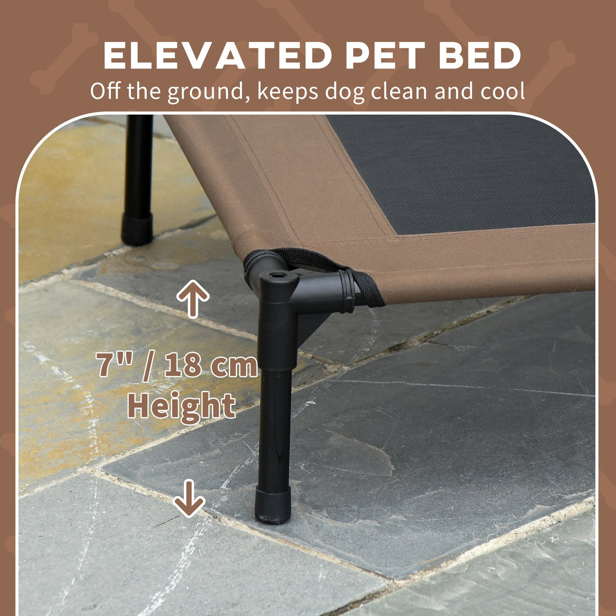 PawHut Raised Dog Bed Waterproof Elevated Pet Cot with Breathable Mesh UV Protection Canopy Coffee, for Medium Dogs, 76 x 61 x 73cm-6
