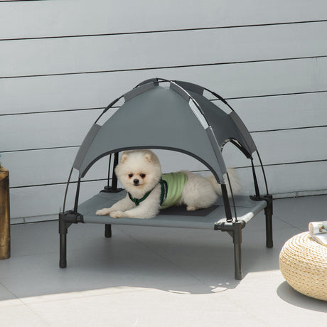 PawHut Elevated Dog Bed Waterproof Elevated Pet Cot with Breathable Mesh UV Protection Canopy Grey, for Small Dogs, 61 x 46 x 62cm-1
