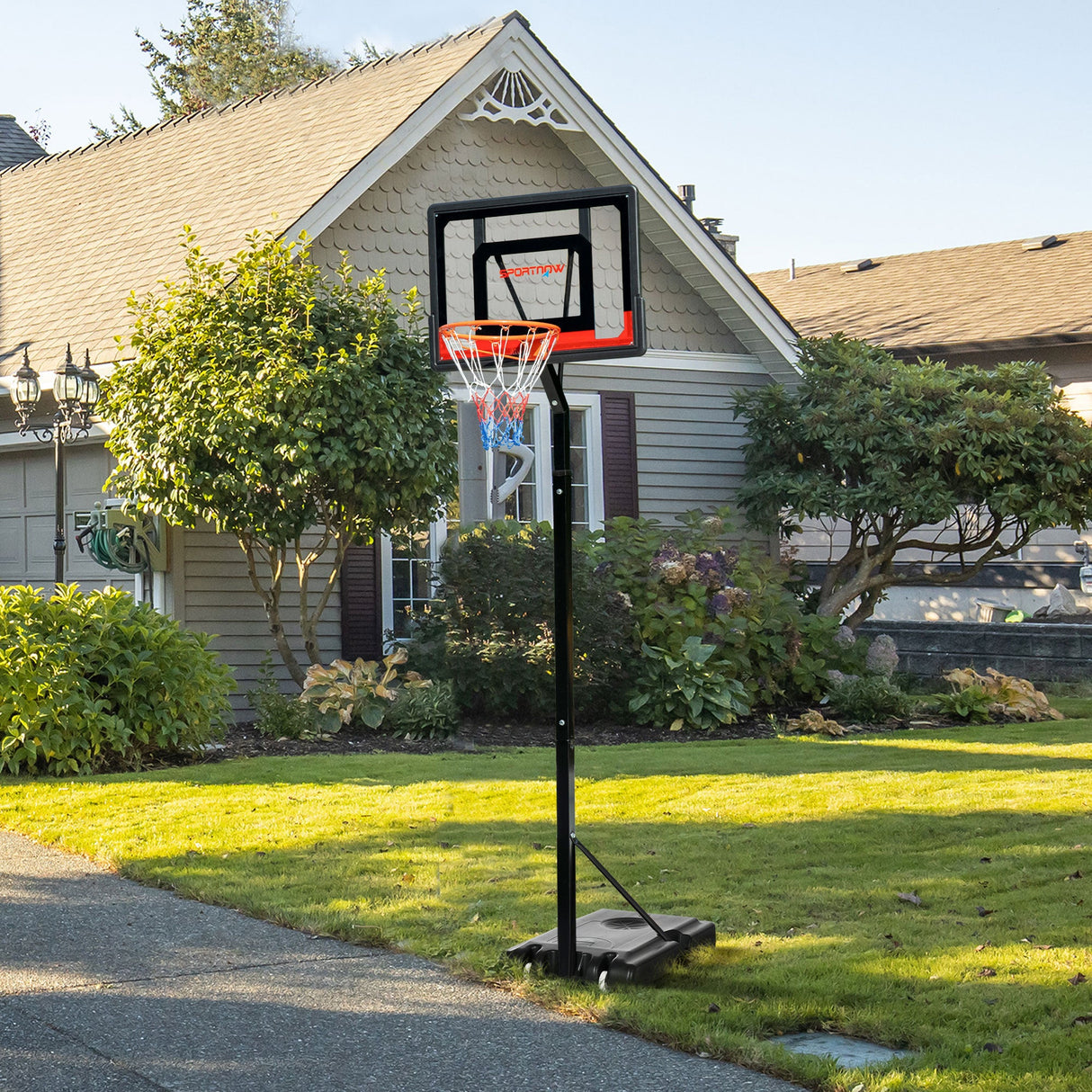 SPORTNOW 2.1-2.6m Adjustable Basketball Hoop and Basketball Stand w/ Sturdy Backboard and Weighted Base, Portable on Wheels-7
