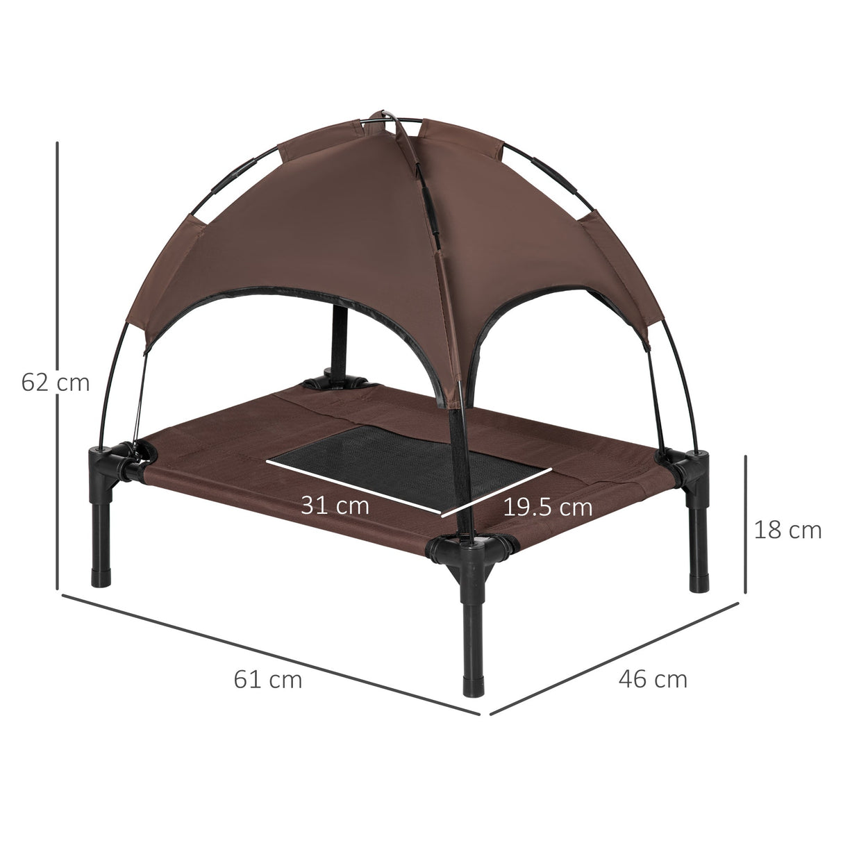 PawHut Raised Dog Bed Waterproof Elevated Pet Cot with Breathable Mesh UV Protection Canopy Coffee, for Small Dogs, 61 x 46 x 62cm-2