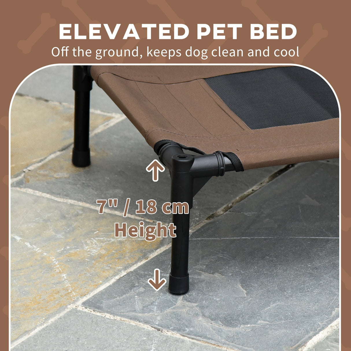 PawHut Raised Dog Bed Waterproof Elevated Pet Cot with Breathable Mesh UV Protection Canopy Coffee, for Small Dogs, 61 x 46 x 62cm-6