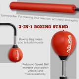 SPORTNOW 140-205cm Inflatable Punch Bag w/ Reaction Bar Challenge, Freestanding Punching Bag Training Equipment w/ Suction Cups, MMA Equipment, Red-3
