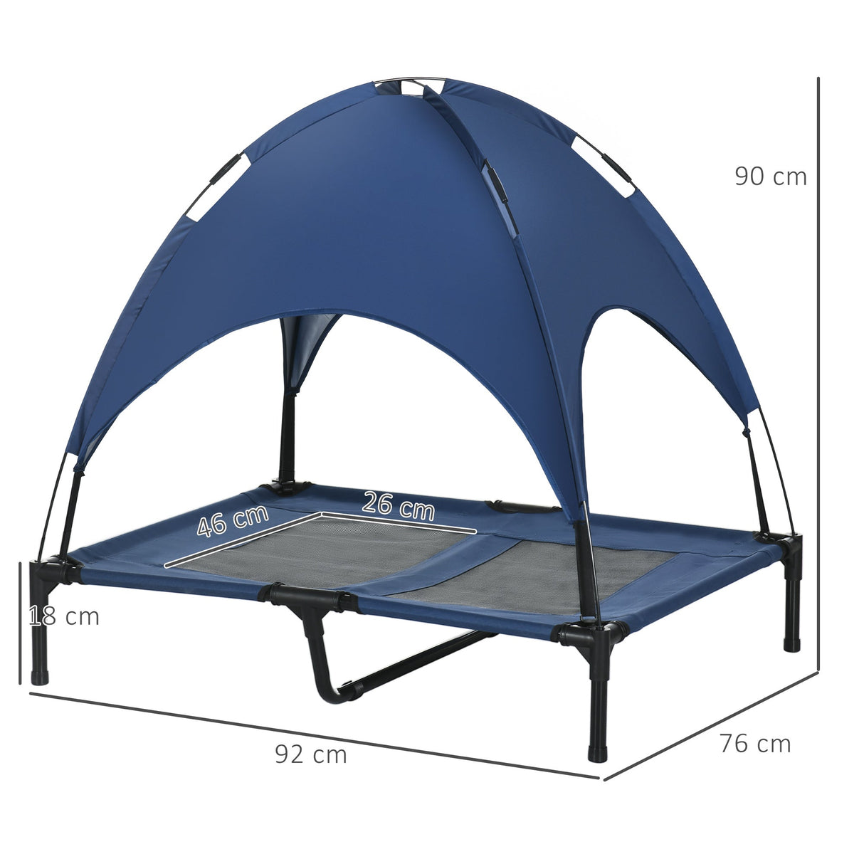 PawHut Raised Dog Bed Waterproof Elevated Pet Cot with Breathable Mesh UV Protection Canopy Blue, for Large Dogs, 92 x 76 x 90cm-2