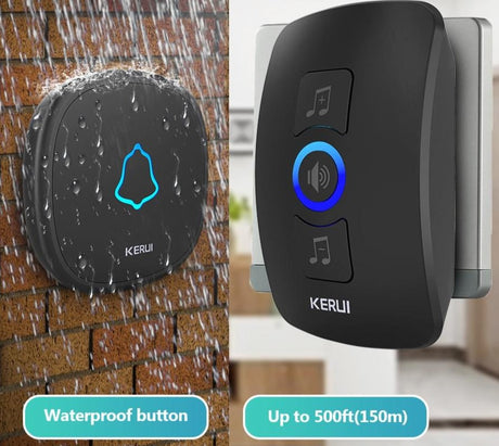 Home Security Welcome Wireless Doorbell Smart Chimes Doorbell Alarm LED light 32 Songs with Waterproof Touch Button-0