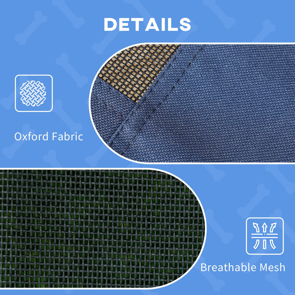 PawHut Raised Dog Bed Waterproof Elevated Pet Cot with Breathable Mesh UV Protection Canopy Blue, for XL Dogs, 122 x 92 x 108cm-4