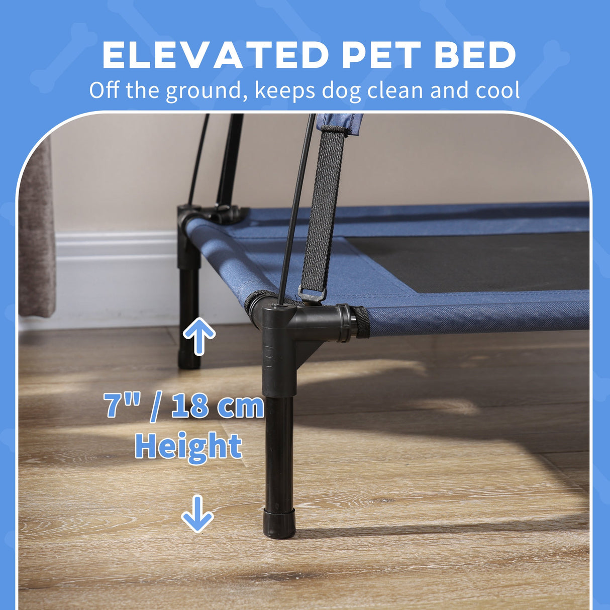 PawHut Raised Dog Bed Waterproof Elevated Pet Cot with Breathable Mesh UV Protection Canopy Blue, for XL Dogs, 122 x 92 x 108cm-6