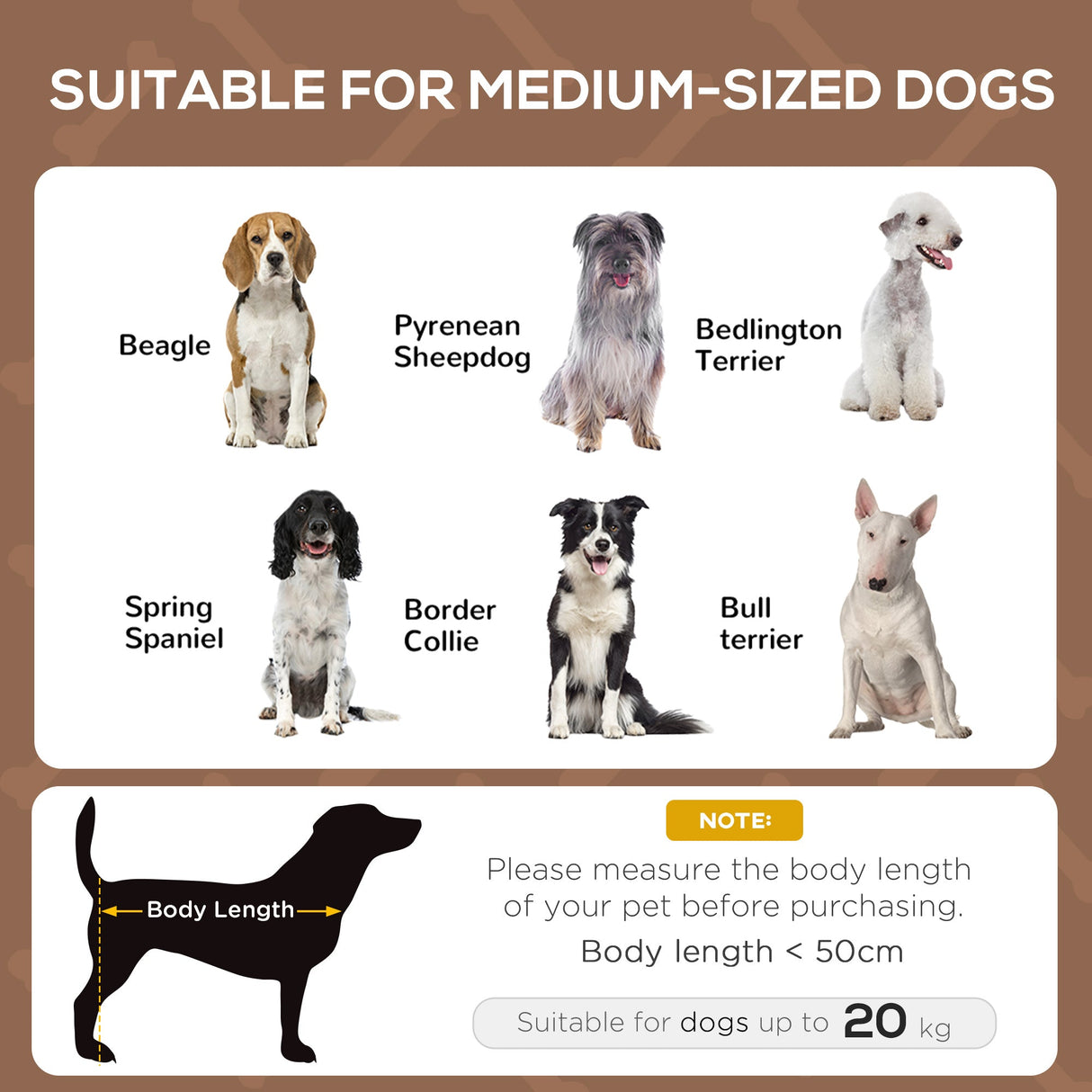 PawHut Raised Dog Bed Waterproof Elevated Pet Cot with Breathable Mesh UV Protection Canopy Coffee, for Medium Dogs, 76 x 61 x 73cm-3