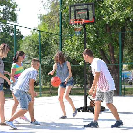 SPORTNOW 2.1-2.6m Adjustable Basketball Hoop and Basketball Stand w/ Sturdy Backboard and Weighted Base, Portable on Wheels-1