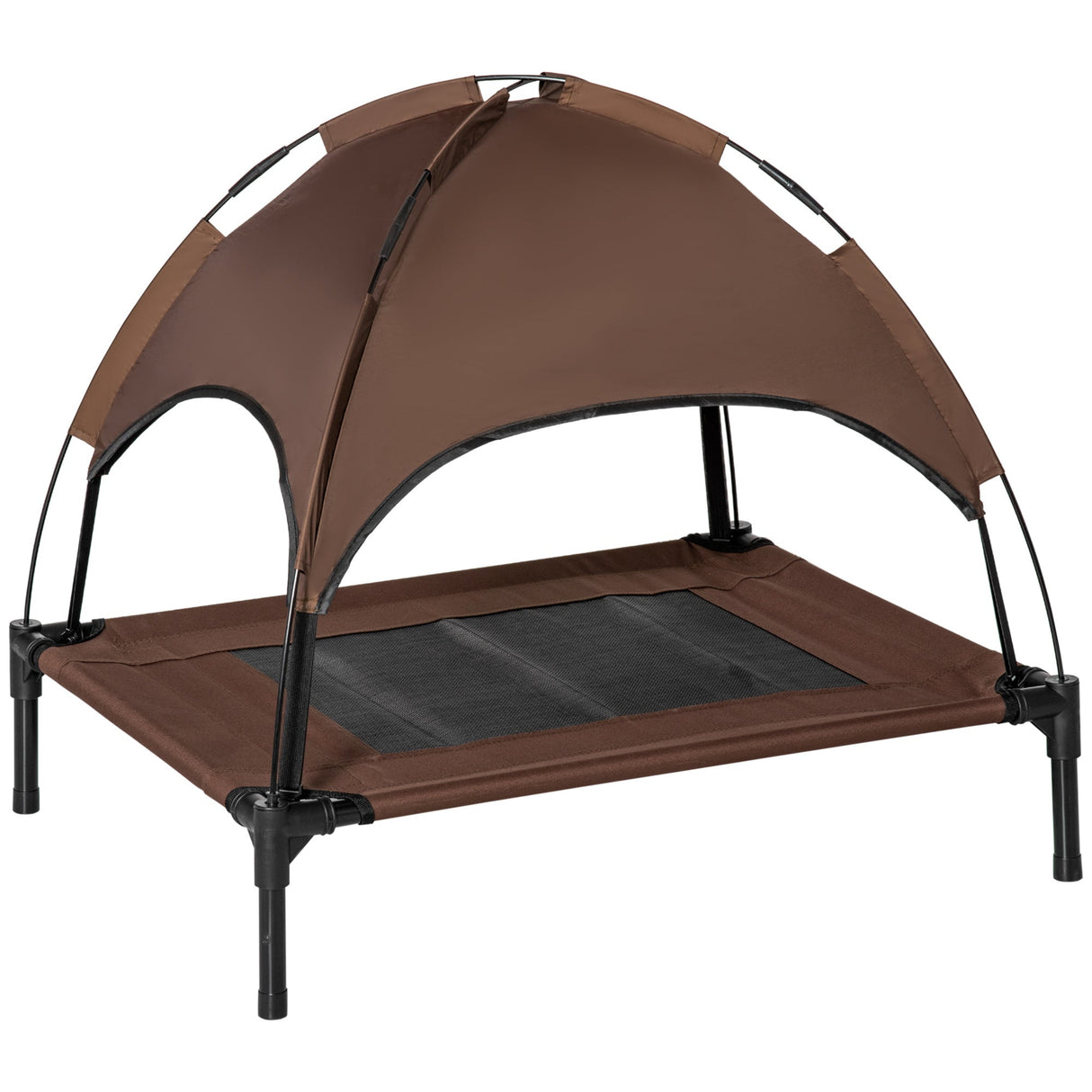 PawHut Raised Dog Bed Waterproof Elevated Pet Cot with Breathable Mesh UV Protection Canopy Coffee, for Medium Dogs, 76 x 61 x 73cm-0