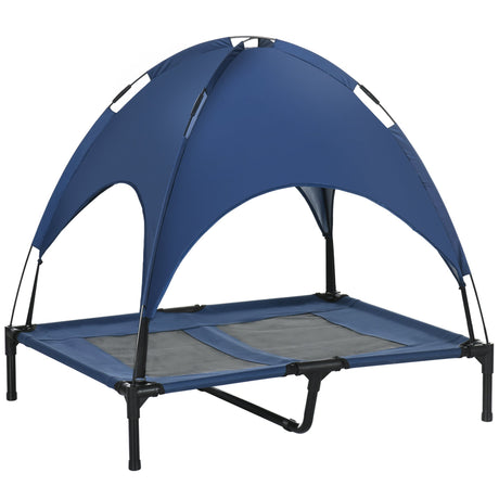 PawHut Raised Dog Bed Waterproof Elevated Pet Cot with Breathable Mesh UV Protection Canopy Blue, for Large Dogs, 92 x 76 x 90cm-0