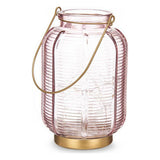 LED Lantern Stripes Pink Golden Glass (13,5 x 22 x 13,5 cm)-0