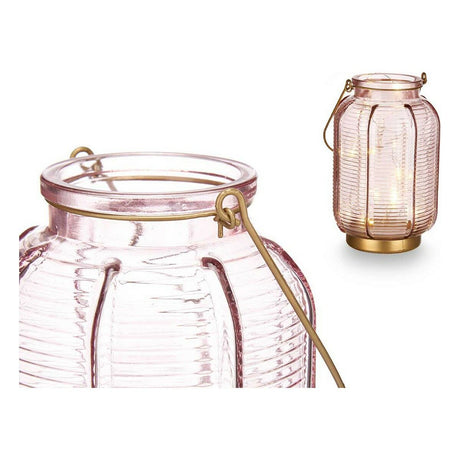 LED Lantern Stripes Pink Golden Glass (13,5 x 22 x 13,5 cm)-1
