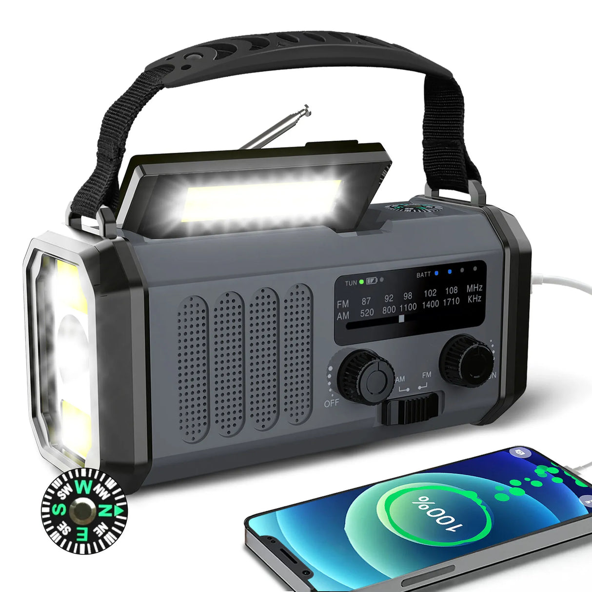 Portable Radio 10000mAh Solar Hand Crank Cell Phone Charger Emergency Radios AM/FM LED Flashlight Outdoor Indoor Light Night