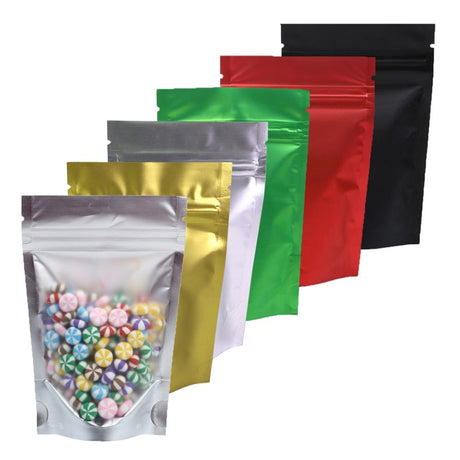Recyclable Matte Clear Front Ziplock Storage Bags Metallic Mylar Eco Plastic Stand Up Pouches Food Package Bags For New Year-0
